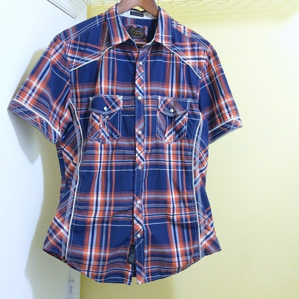 7 Diamonds Mens Short Sleeve Western Pearl Snap Shirt - Sz Medium